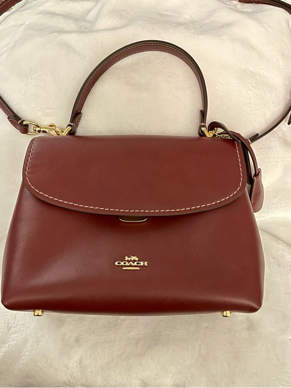 Coach Emory Top Handle Crossbody Satchel Smooth Leather Maroon CCE54 - Picture 4 of 11